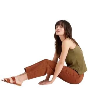 New Quince Women’s Organic Stretch Cotton Twill Wide Leg Cropped Pants Rust 24